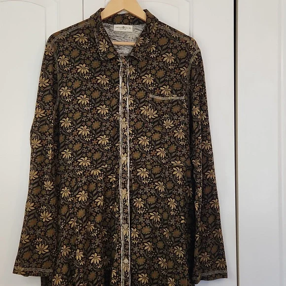 Natural Life Christa Knit Cotton Maxi Dress Black Tan Daisies Size XL - Picture 3 of 14